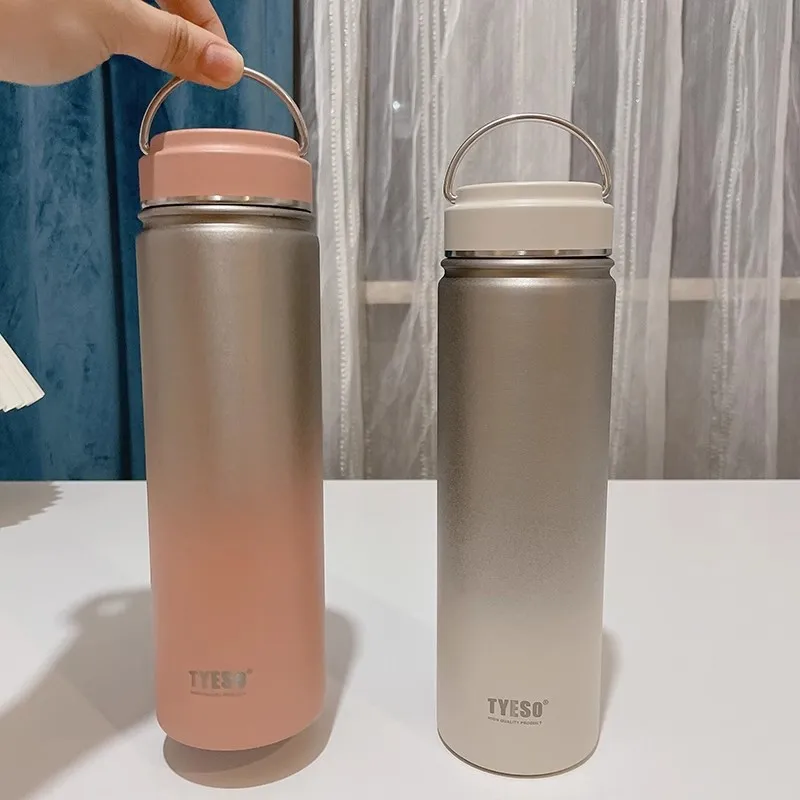 TYESO Simple Stainless Steel Thermos Gradient Color Men Women Sports Drinking Water Cup Outdoor Car Thermal Insulation Kettle