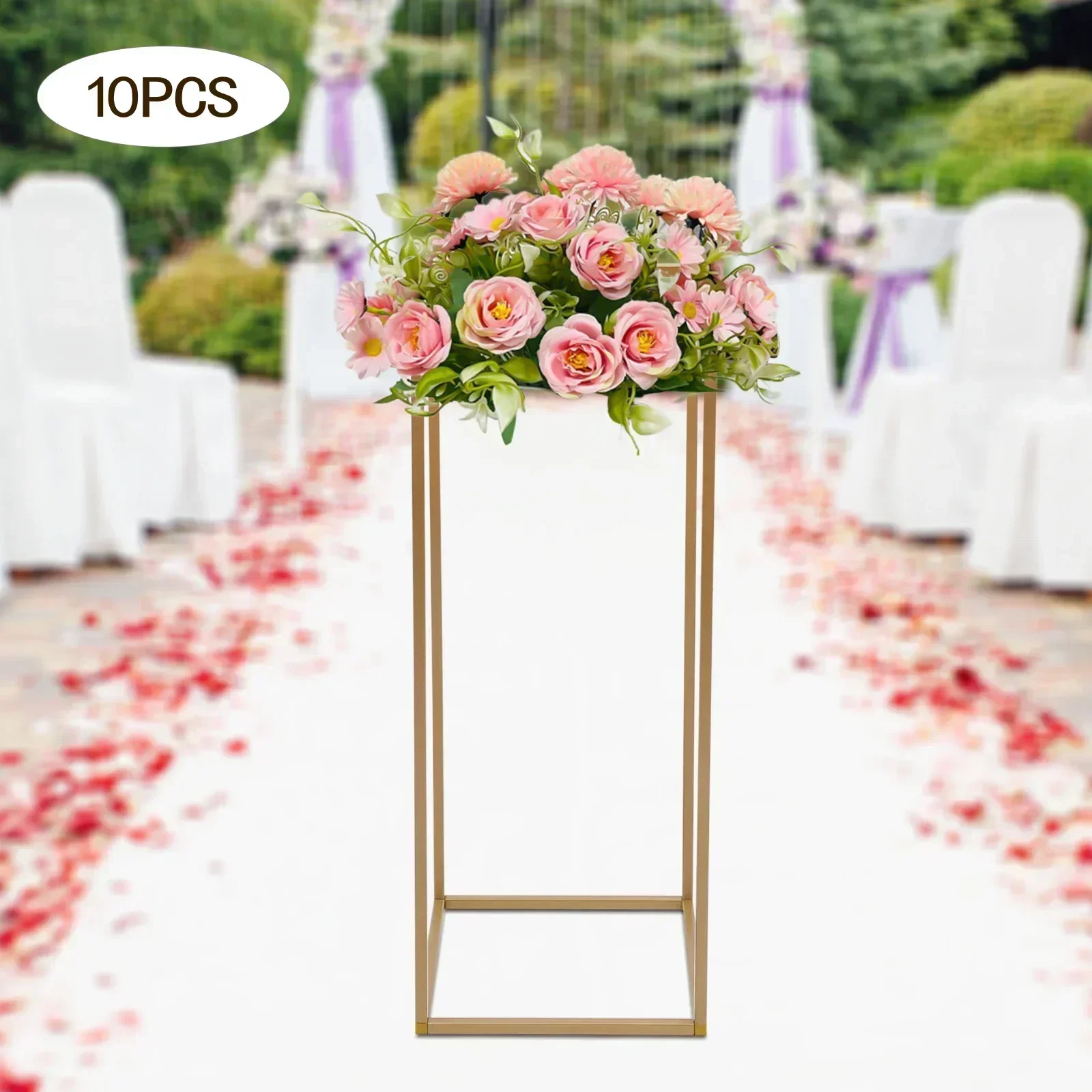 

10pcs Gold Metal Wedding Centrepieces Geometric Vases Metal Stand 60 cm High Flower Vases Column Stand, for Party Decoration NEW