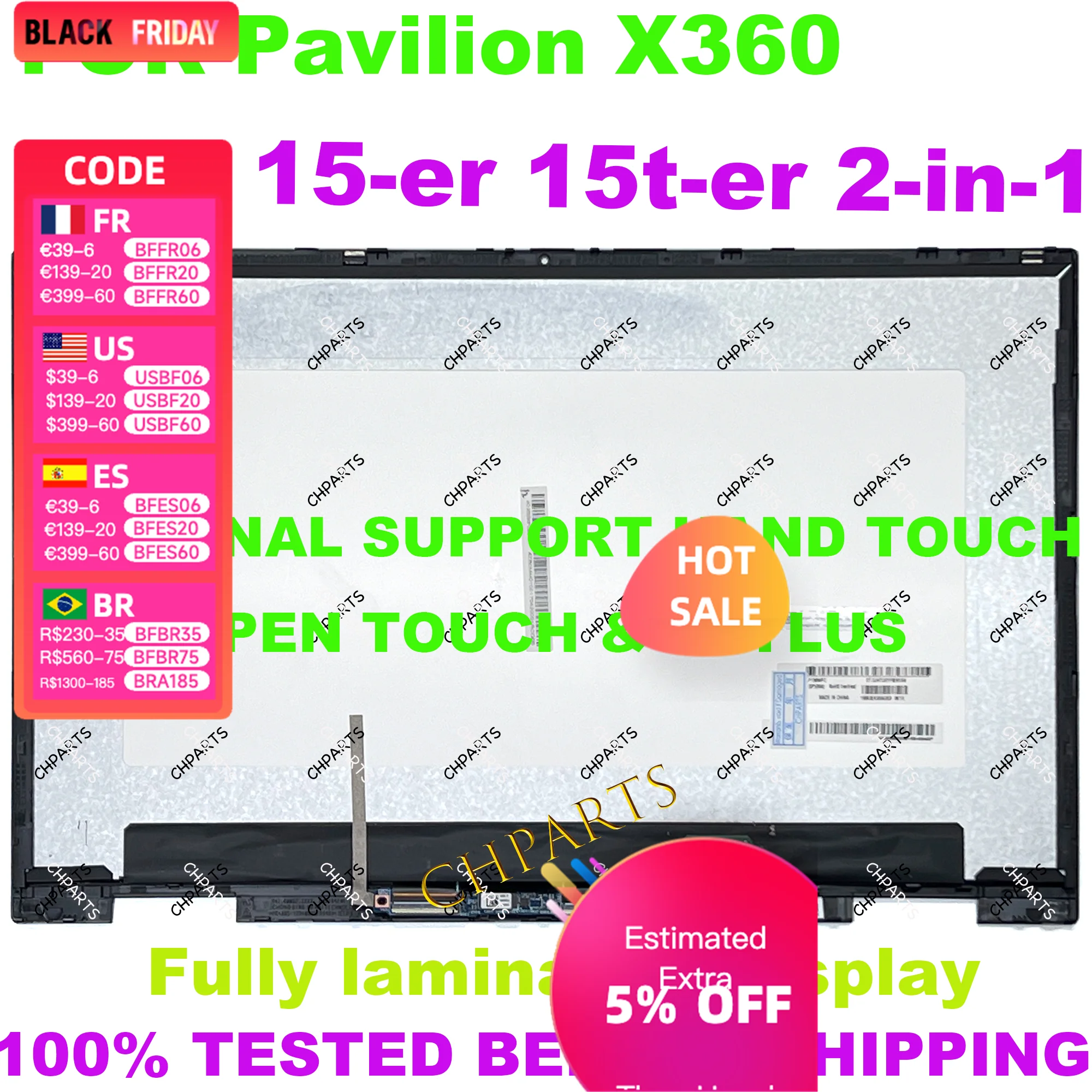 15.6-Inches For HP Pavilion X360 15 15-ER M45118-001 M45119-001 Laptop LCD Display Touch Screen Replacement Assembly Panel 15 er