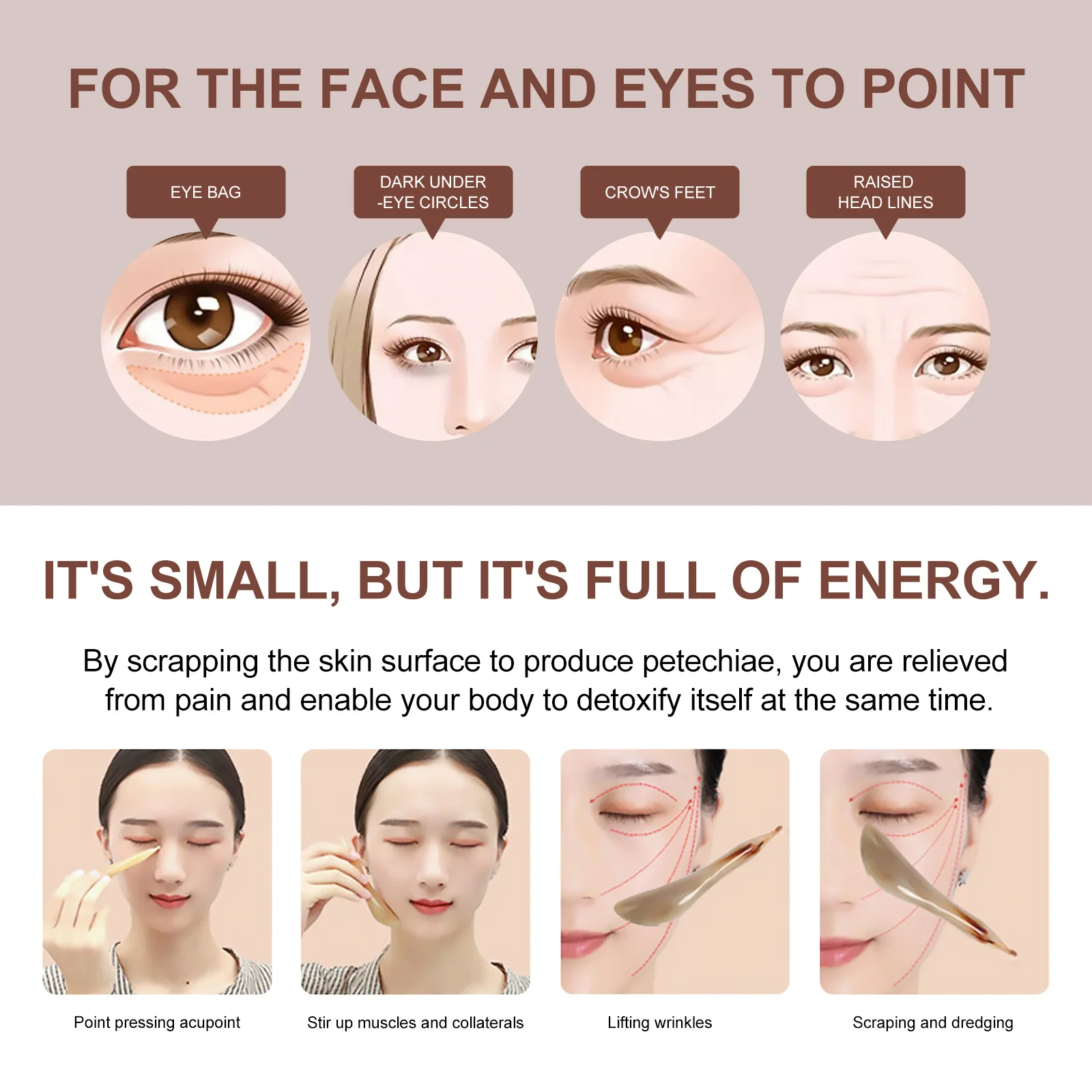 

1Pcs Facial Eye Gua Sha Massage Buffalo Horn Smooth Natural Healing Body Care Instrument