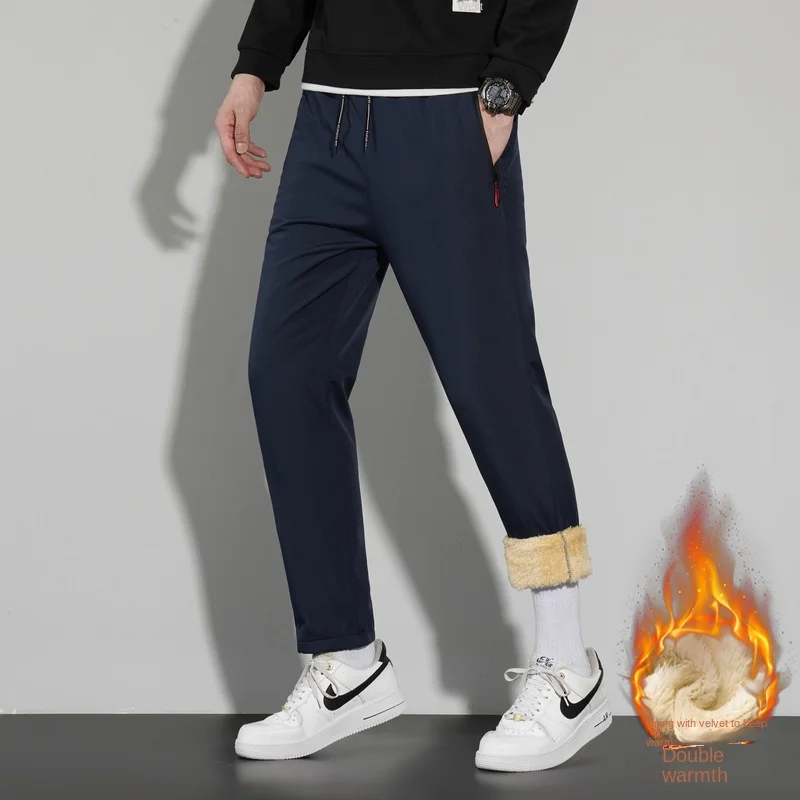 Men\'s Winter Fleece Pants Thick Warm New Casual Drawstring Lamb Fleece Sweatpants High Quality Zipper Pocket Jogging Sweatpant