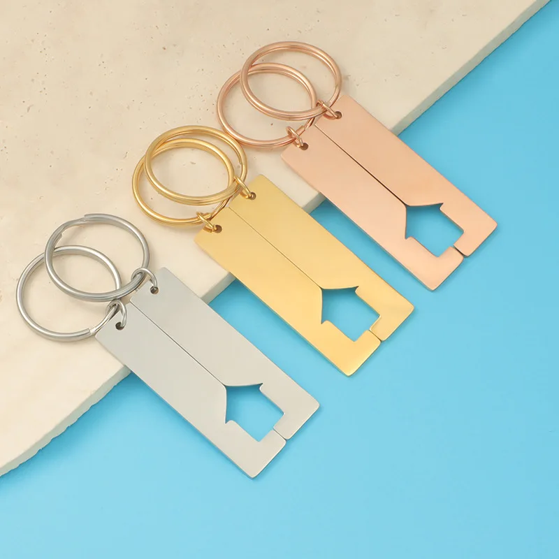 

10Pairs Stainless Steel Puzzle House Keychain Blanks For Engrave Metal Jigsaw House Couple Friendship Love Pendants For Car Key