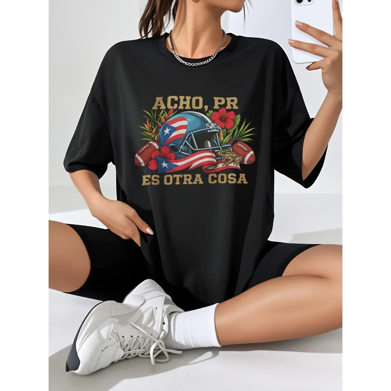 Graphic Tee PR Flag Hibiscus & Football T-Shirt | Vintage Puerto Rican Phrase Tee | Perfect For Game Days & Festivals