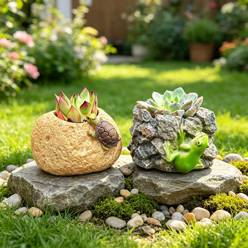 Novelty Animal Succulent Pot Resin Turtle Frog Planter Garden Balcony Landscape Ornament