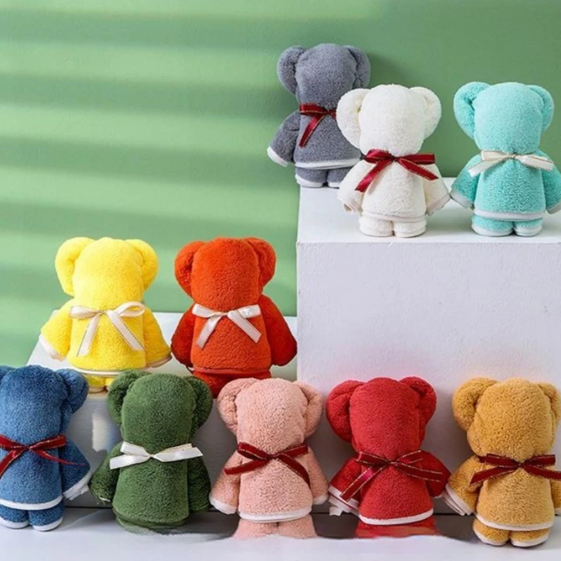 3Pcs Little Bear Face Towel, Random Color Coral Fleece Bear Towel, Face Wash Towel, Gift Box Set, Stylish Towel Bear, Wedding and Birthday Return Gift, Best Gift for Christmas, Halloween, Thanksgiving, New Year