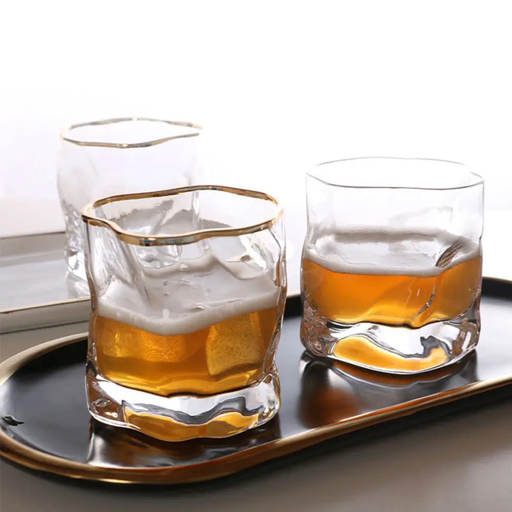1Pcs Golden Edge Whiskey Glass Transparent Creative Style Ideal for Party Festival Beer Wine Glass Decorative Cup