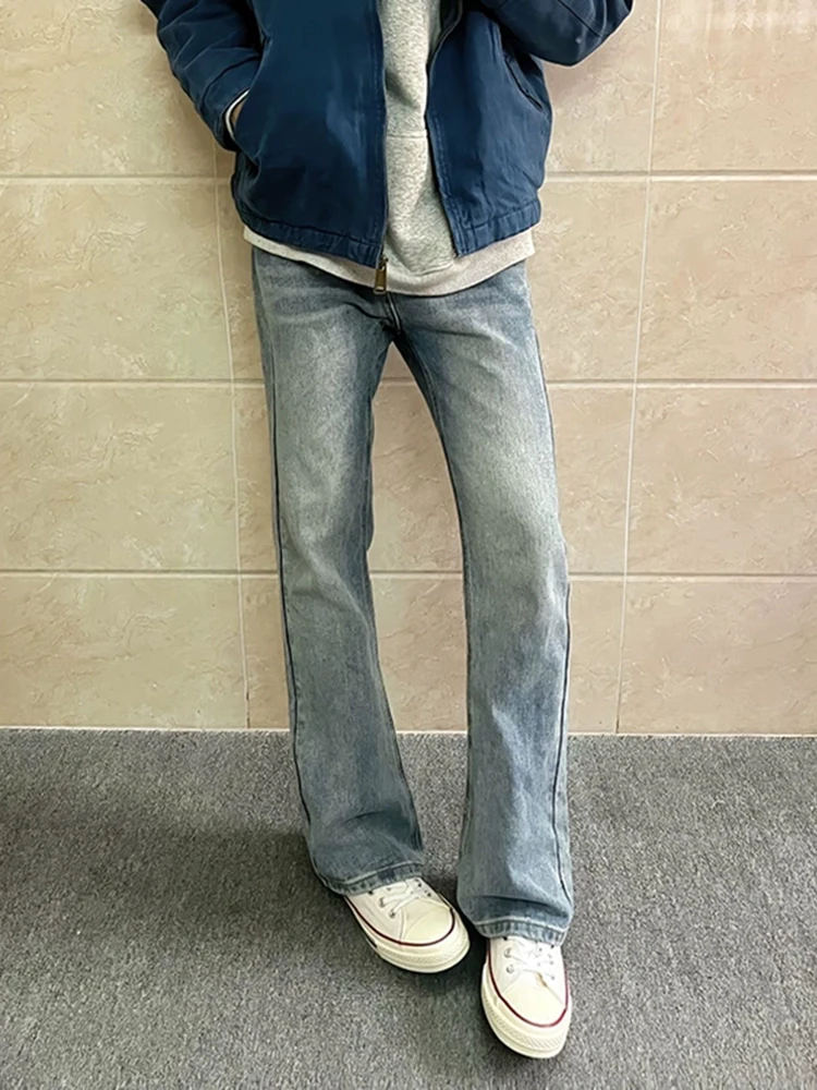 

Retro Blue Men's Slim Fit Bell Bot Jeans High Waist American High Street Sle Straight Long Trousers Autumn Faion