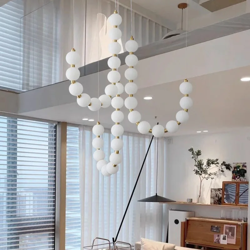 Nordic Pendant Light White Ball Minimalist Living Room Light Creative Round Ball LED Light Acrylic Staircase Restaurant Light