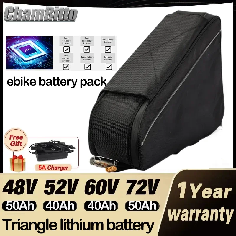 

Аккумулятор Bafang 48В 52В 2000Вт для электровелосипеда, 40Ач 50Ач, перезаряжаемый, 60В 72В 60Ач, 3000Вт, для электровелосипедов