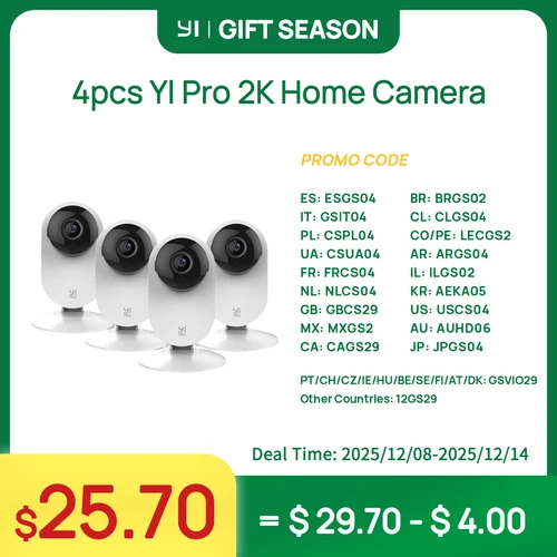 Kit de cámara de seguridad 2K 1/2/4 piezas YI Pro, cámaras de interior con detección inteligente, aplicación telefónica para monitoreo de mascotas bebés
