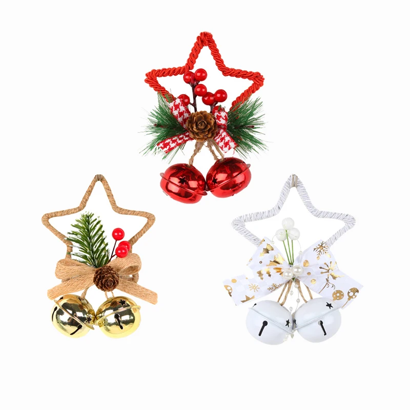 Christmas Decorations Pentacle Metal Bell Accessory Pendant DIY Christmas Tree Pendant Bow Bell Star Bells Hanging Craft Bells