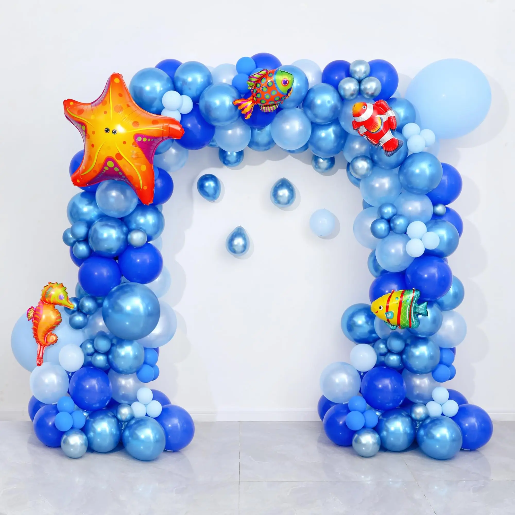 118pcsMetallic Blue Starfish Seahorse Ugly Fish Marine Animal Balloon Arch Set Ocean Theme Party Kids Birthday Party Decorations