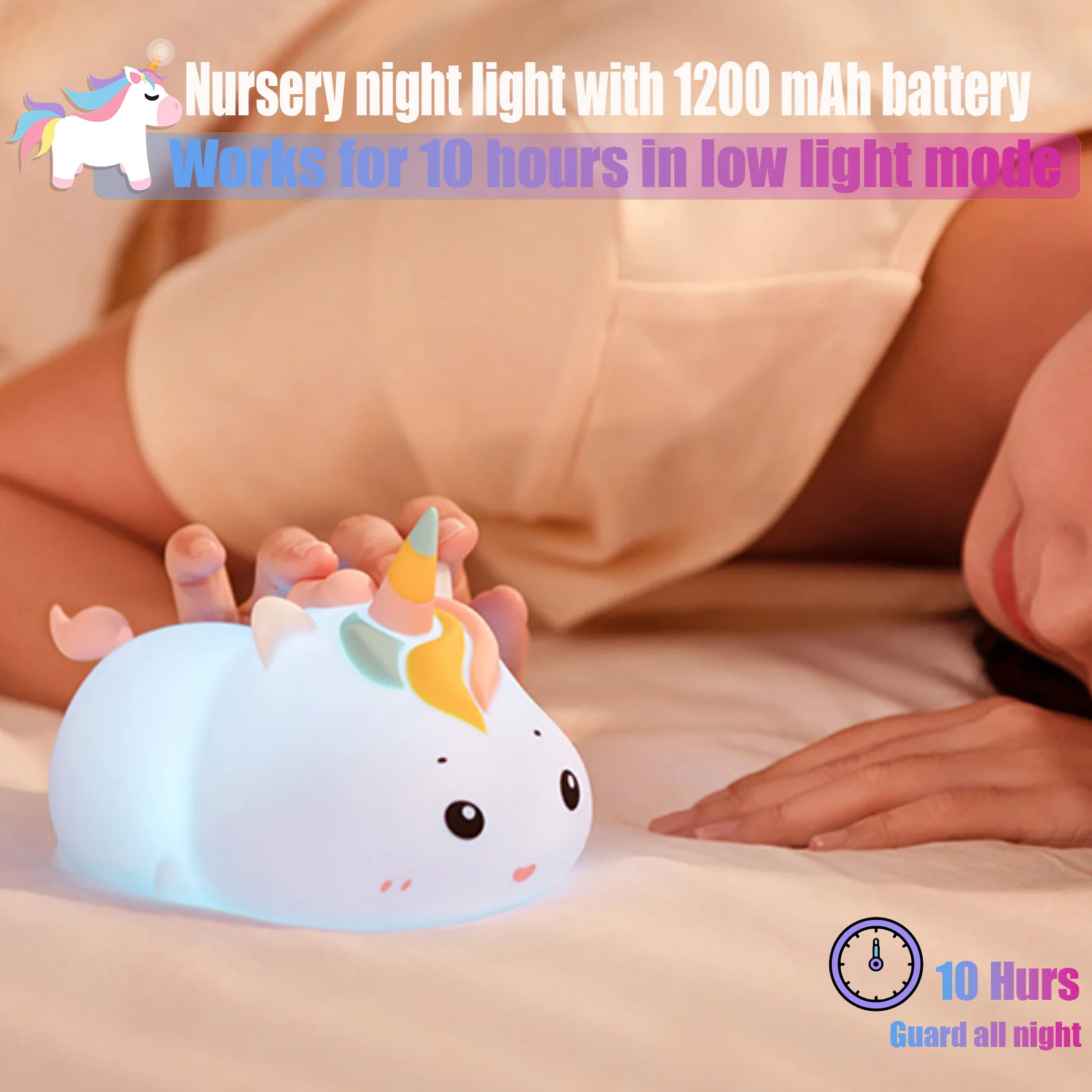 충전식 귀여운 실리콘 LED 야간 조명, 리모컨 USB 유니콘, 만화 동물 침실 장식, 터치 야간 램프 선물