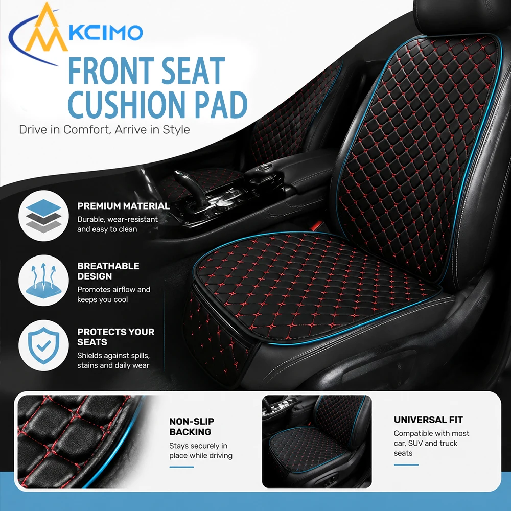 KCIMO Universal PU Leather Car Seat Cushion Front Breathable Anti-Slip Waterproof Pad for Sedan SUV Truck Interior Accessory
