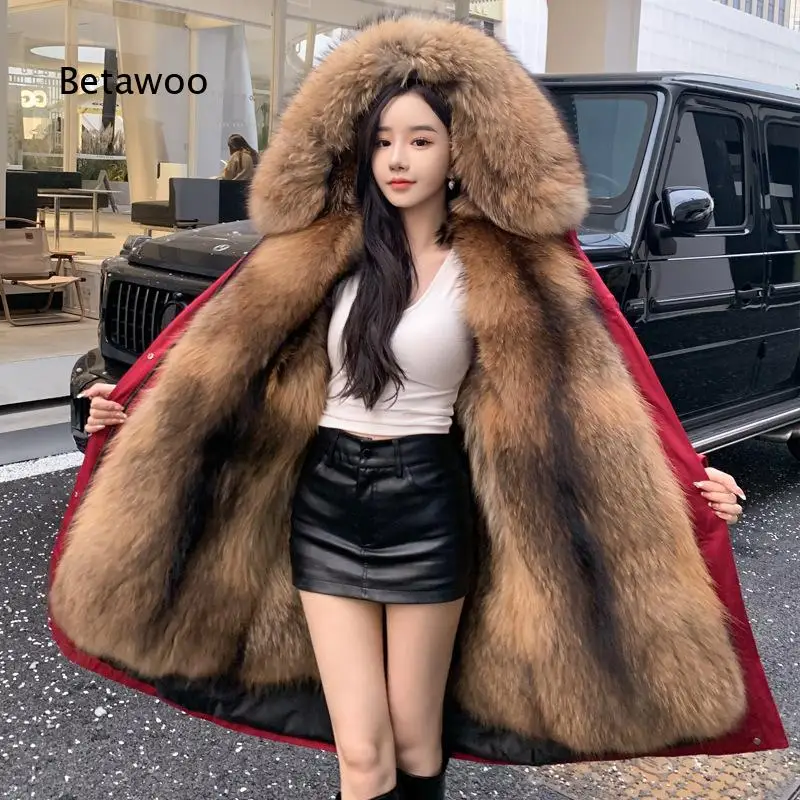 Women Parka Coat With Detachable Liner Faux Fur Integrated Design Long Style Outerwear For Daily Wear And Cold Weather Protecti