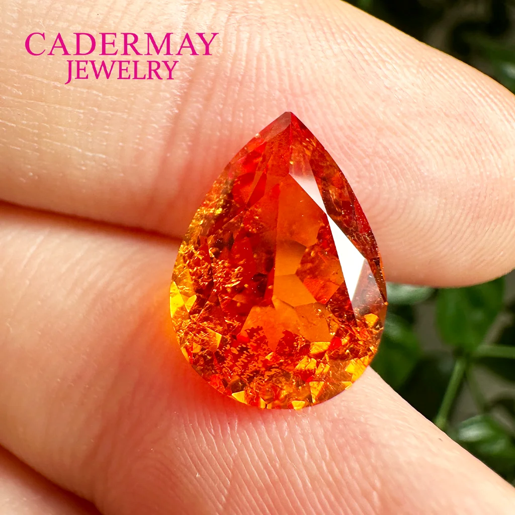Cadermay Lab Fanta Colorful Sapphire With Inclusions 4x6mm-15x20mm Pear Shape Orange Color Lab Saphhire for Jewelry Making