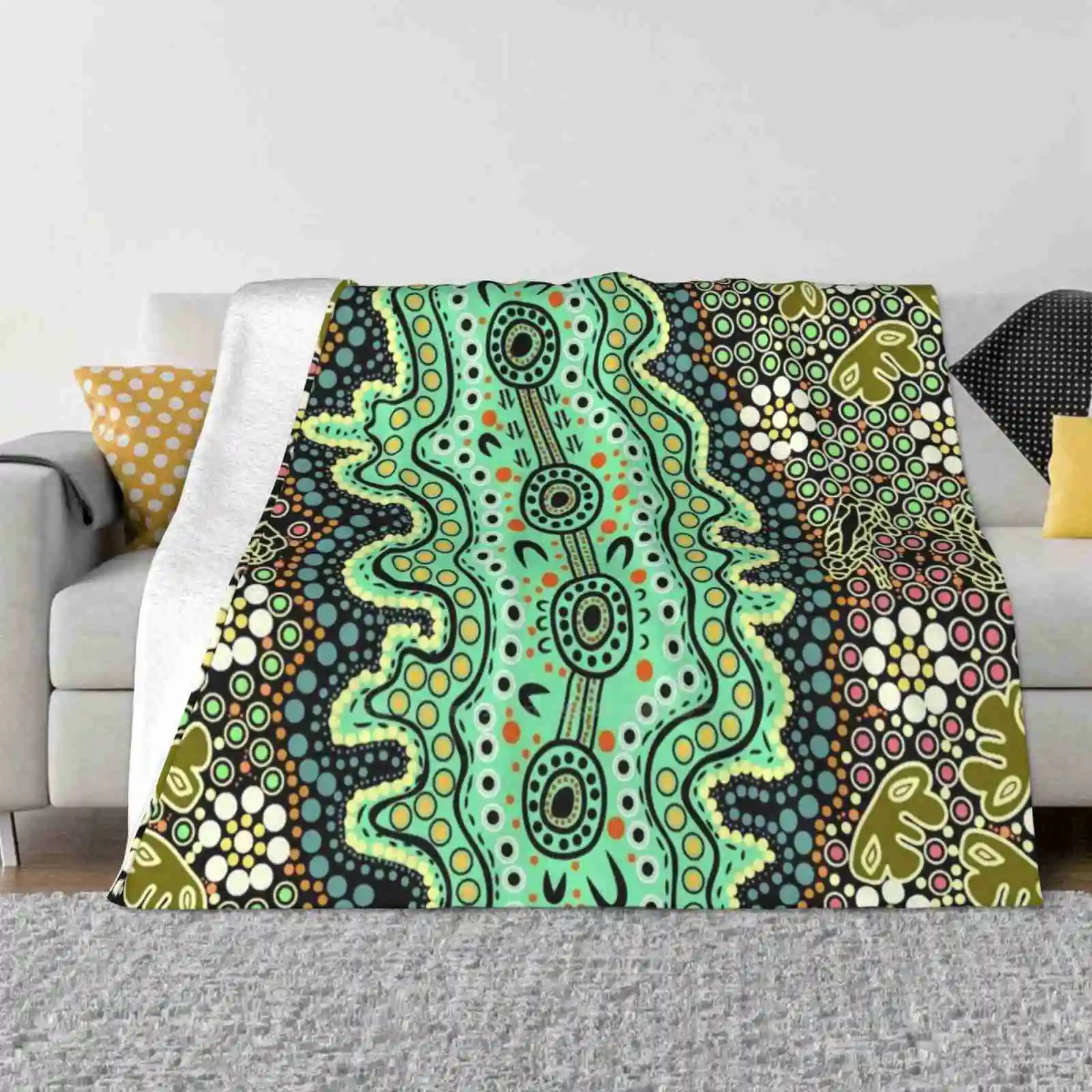

Yilawura-Wiradjuri Word For " A Pleasant Place To Camp " Hot Sale Printing High Qiality Warm Flannel Blanket Aboriginal