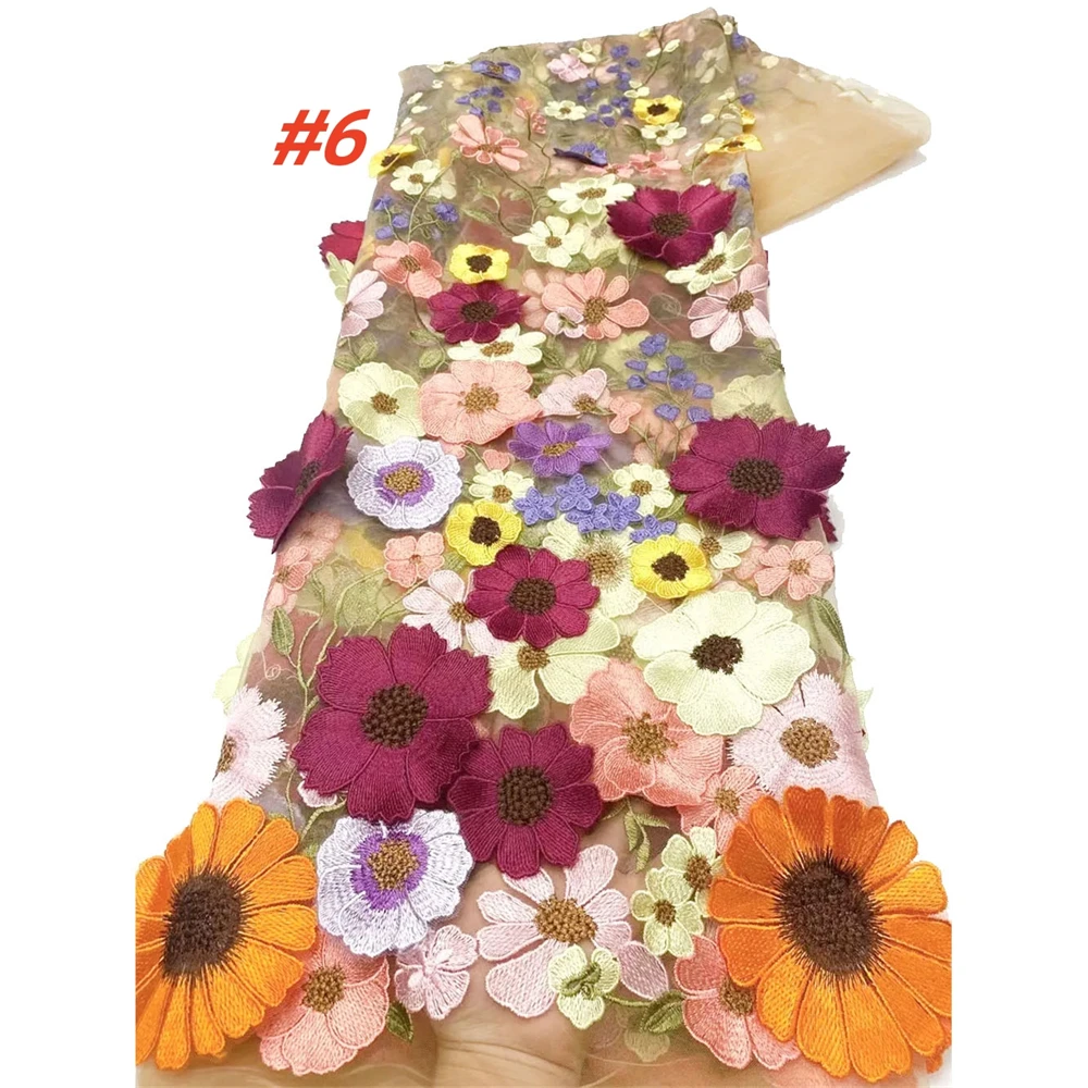 

Luxury African 3D Flower Lace Fabric Embroidery French Mesh Lace Fabric With Sequins Groom Nigerian Tulle Lace For Party