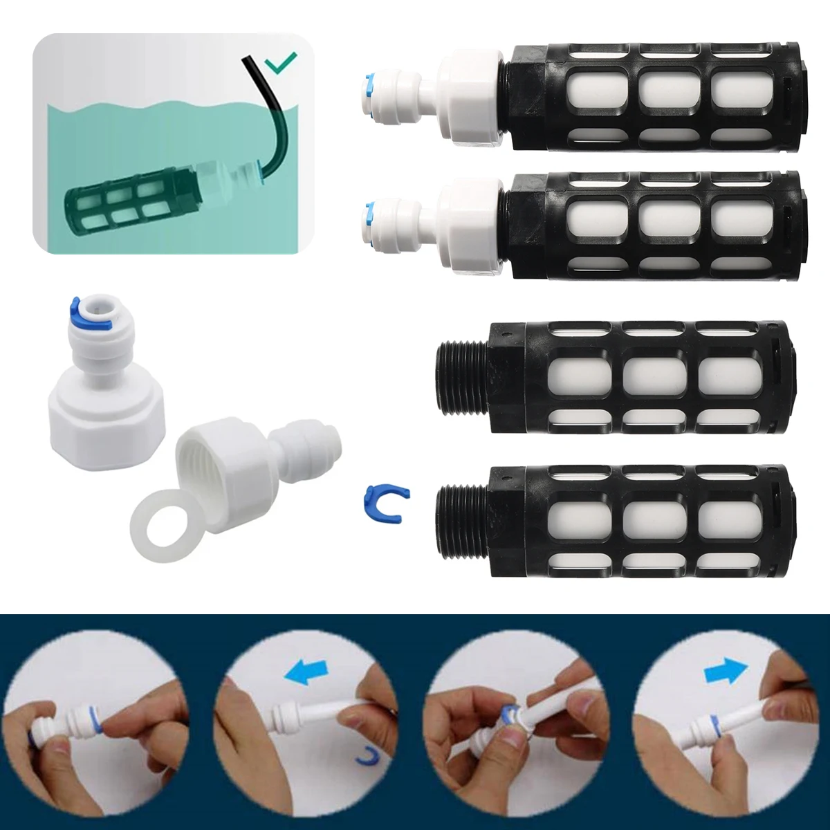 

1/4 "труба, полипропиленовый хлопок, мини-фильтры, резьбовой интерфейс 1/2 дюйма, садовый газон, ирригация, аквариум, очистка воды, микрофильтры, 1/10/50 шт.