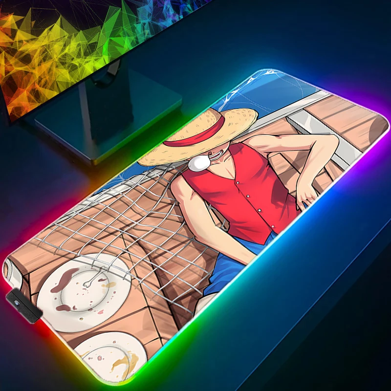 RGB LEDマウスパッド ワンピース ルフィ オフィスデスクマット コンピューターゲームマウスパッド ラバーキーボードパッド PCアクセサリー マウスパッド タブレットパッド