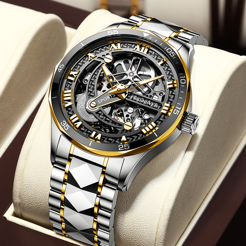 FeelNever Fashion Hollow Mechanical Watches For Men Business Men Watch Sport Waterproof Automatic Watch Men Relogios Masculino