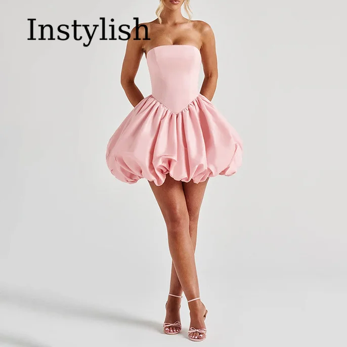 Strapless Satin Big Bow Tube Top Backless Skirt Short Skirt Wedding Party Dinner Sexy Strappy Evening Dress Dress for Women
