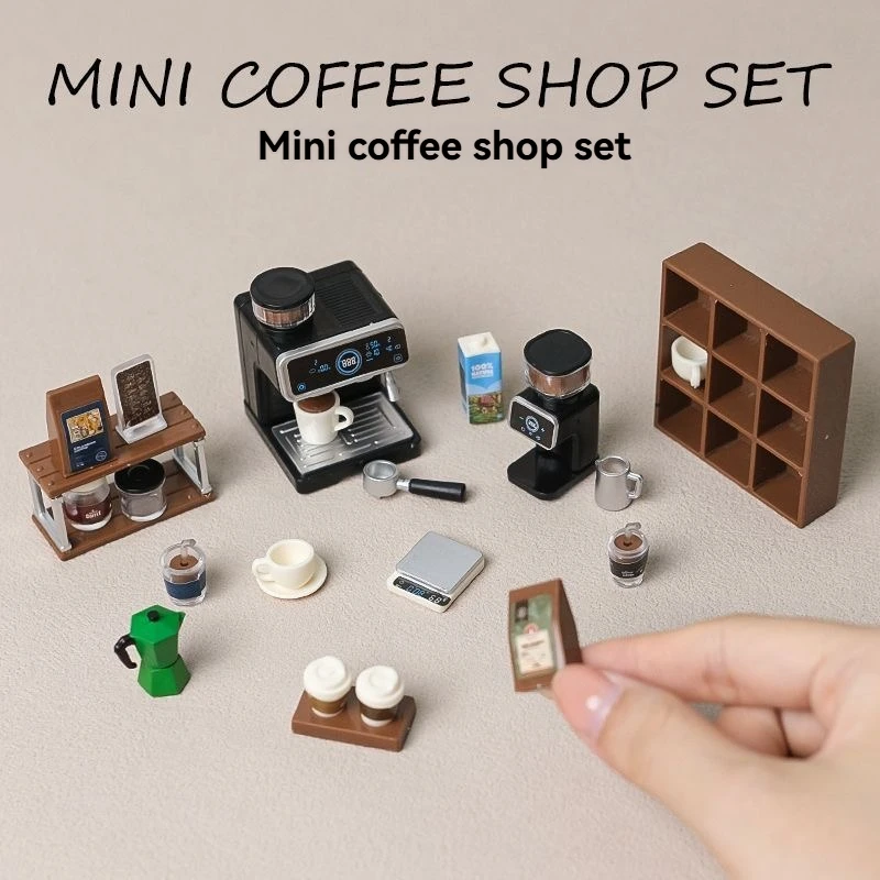 Simulation mini coffee machine grinder model miniature coffee shop scene dollhouse ornament children's playing house toy