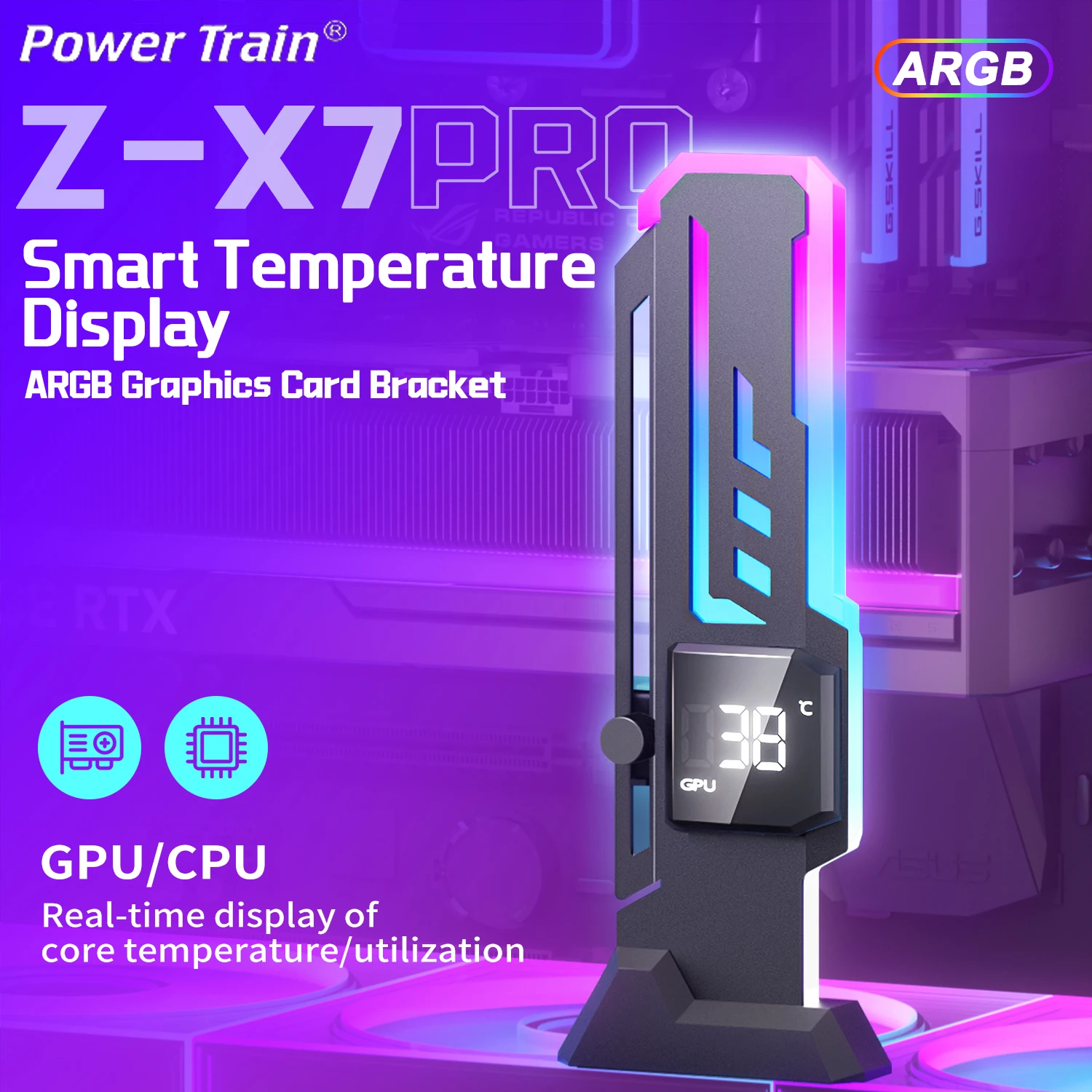 

Power Train Z-X7 PRO Graphics Card Bracket Horizontal Brace Lifting ARGB Intelligent Temperature Display SeaView Room GPU Holder