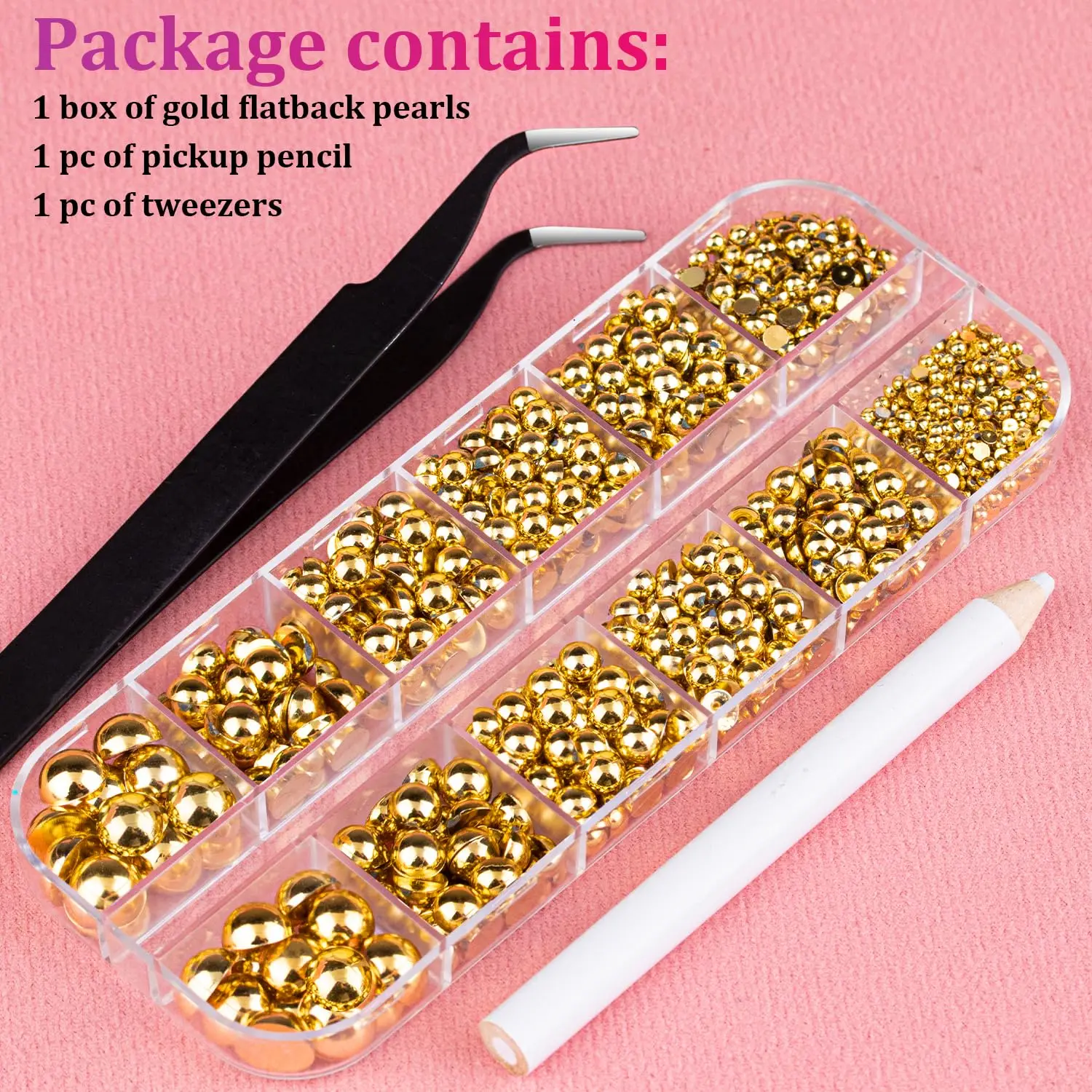 12 Gitter goldene Perle Nail Art Dekoration Flatback halbrunde Perle gemischte Größe Kaviar Perle Nagel Charms DIY Schmuck Nagelzubehör