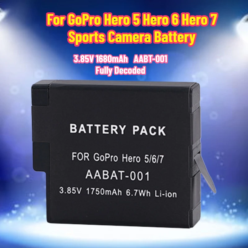 3.85V 1680mAh Black Battery AABT-001 Fully Decoded for GoPro Hero 5 Hero 6 Hero 7 Sports Camera Battery
