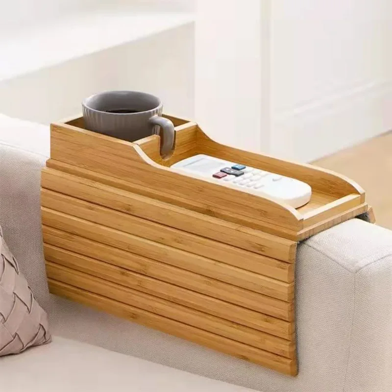 Couch Cup Holder Natural Anti-Slip Bamboo Sofa Armrest Tray Foldable Multifunctional Sofa Cup Holder for Cups Remote Control