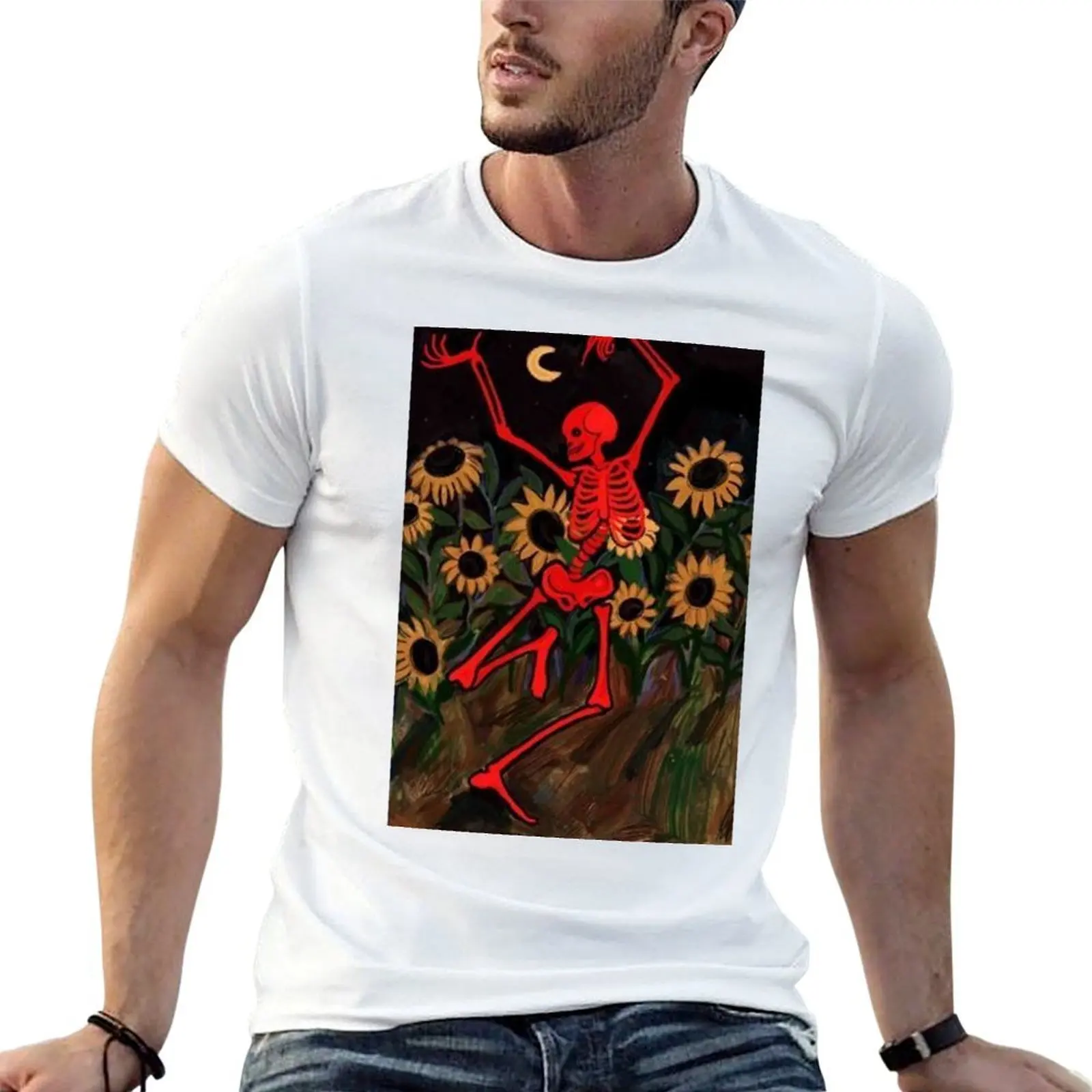 Red skeleton dancing T-Shirt Novelty Graphic Tee Shirt