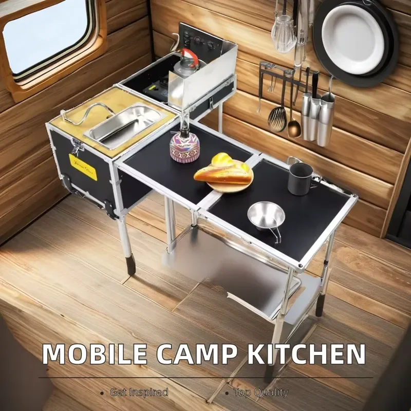 NB FAVOUR Portable Outdoor Camping Kitchen Multifunction Folding Mobile Kitchen Box for Cooking