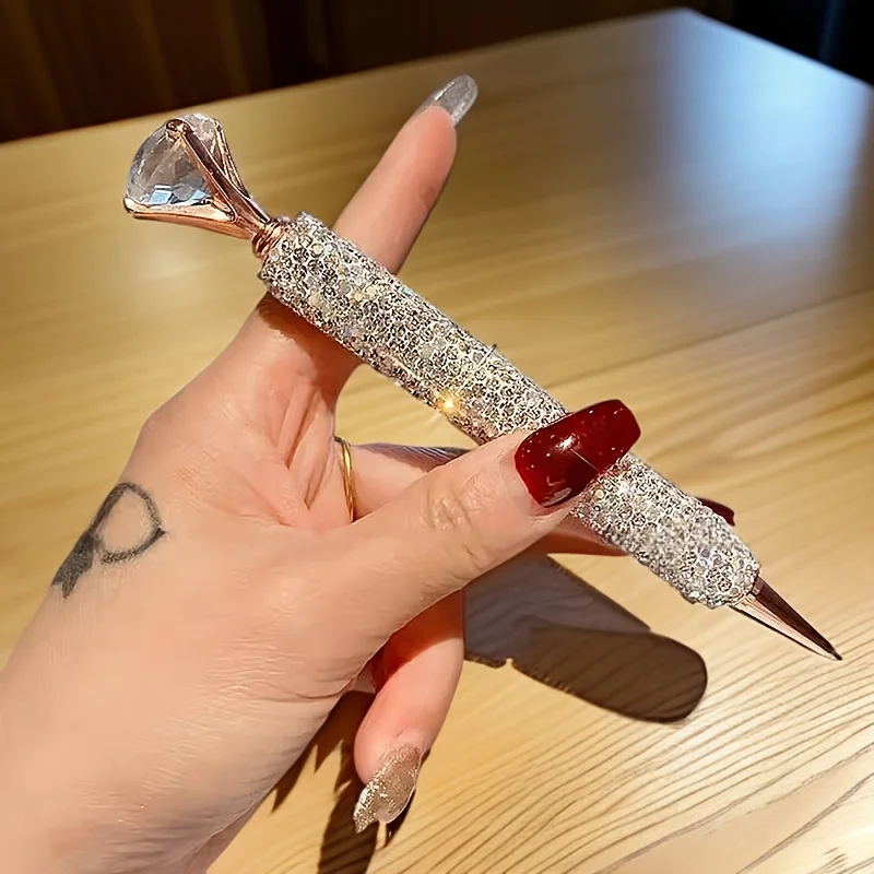 

Elegant Twist Cap Ballpoint Pen with Sparkling Rhinestone Design - Metal Construction Stationery Neutral Pen for School Office