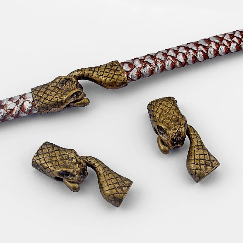 2 Sets Tibetan Gold 38mm Snake Head Clasps Tail Hook Clasp For DIY Round Leather Cord Bracelets Jewelry Making Supplies