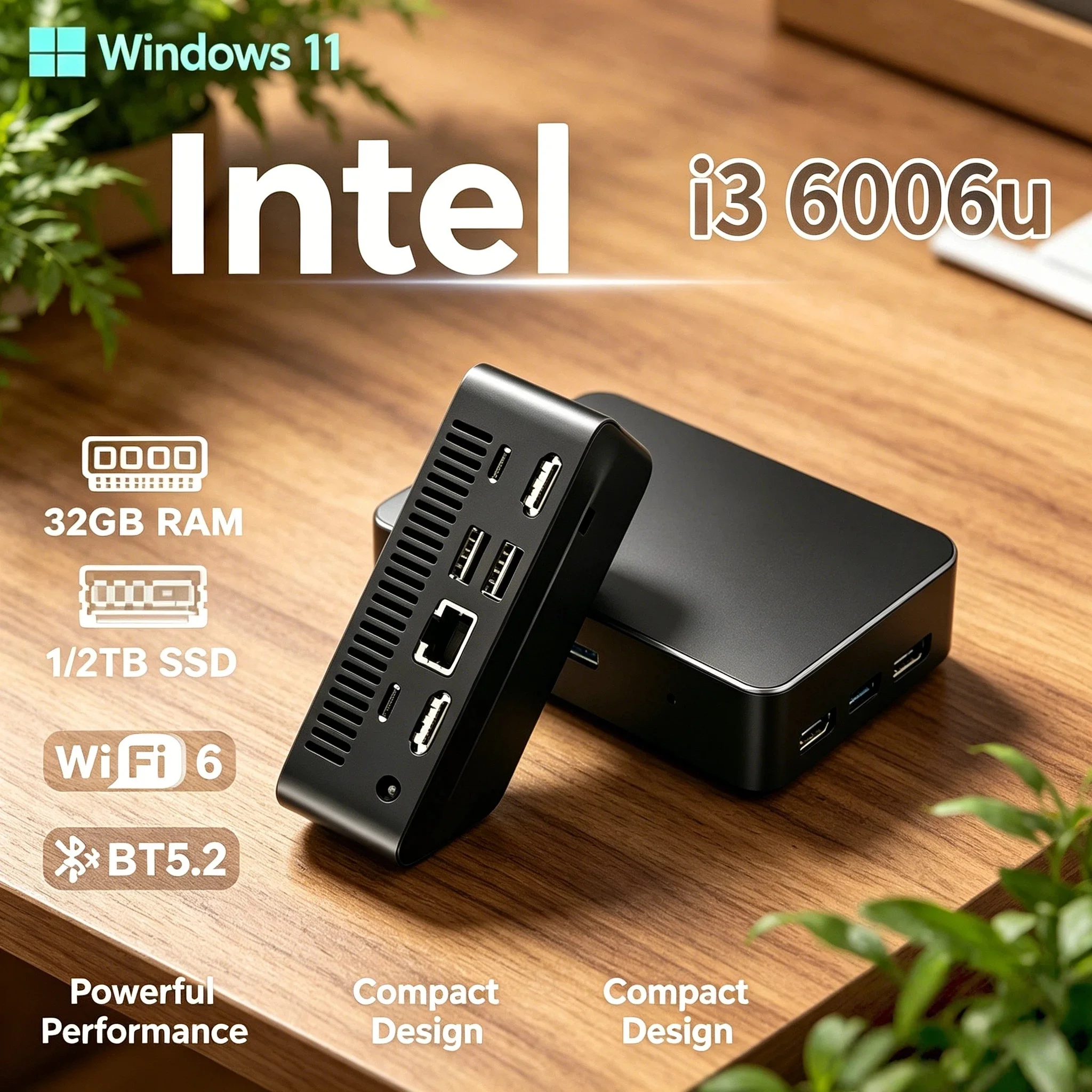 

Windows 11 Pro Intel Core i3 6006U Portable Mini PC 16GB RAM 1TB 2TB M.2 SSD WiFi 6 Laptop Optional Processors DDR4 Max Pro