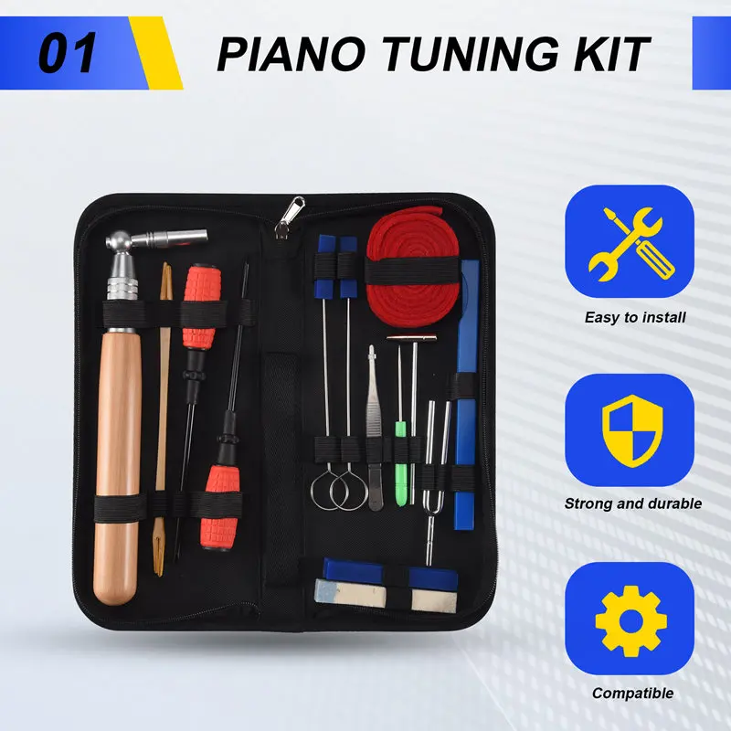 ピアノチューニングキット 16 個プロフェッショナルピアノチューナーツールセットレンチハンマーミュートフォークドライバーベルトピンセット Clipabht