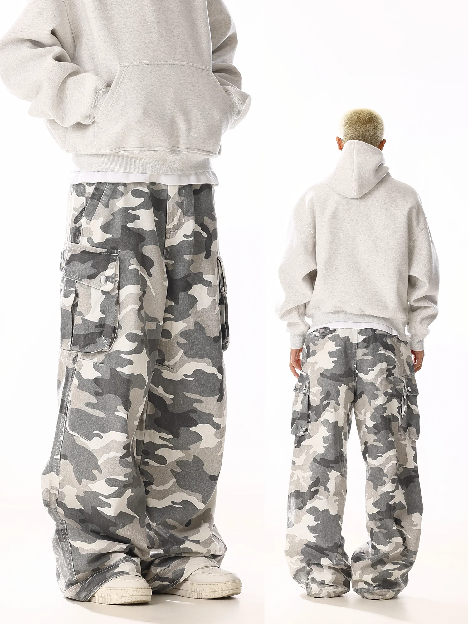 Calças de Trabalho Americanas Retro em Camuflagem, Jeans Largos e Soltos para Homens e Mulheres, Design Casual com Múltiplos Bolsos