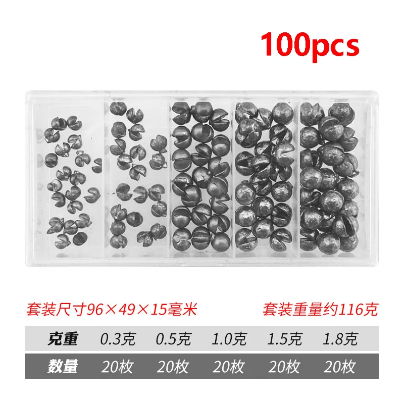 

100Pcs Lead Biting Set Open Lead Biting Bare Round Open Lead Raft Fishing Clip Lead Fishing Gear Lead Drop Platform Fishing