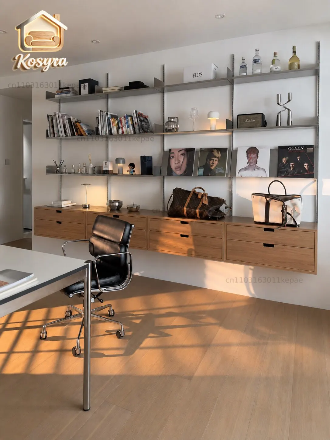 Medieval upper wall track suspended storage rack Small apartment free combination display rack Wall-mounted display bookshelf