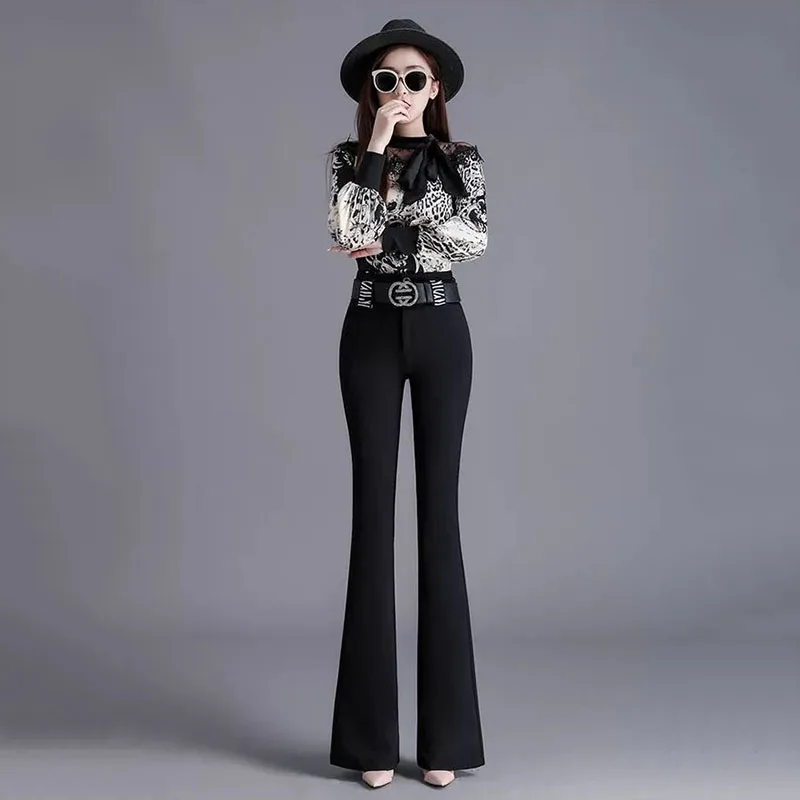 New Fashion Women Pants Summer Korean Version High Waist Drape White Micro Trumpet Pants Thin Slim Fit Wild Female Suit Pants