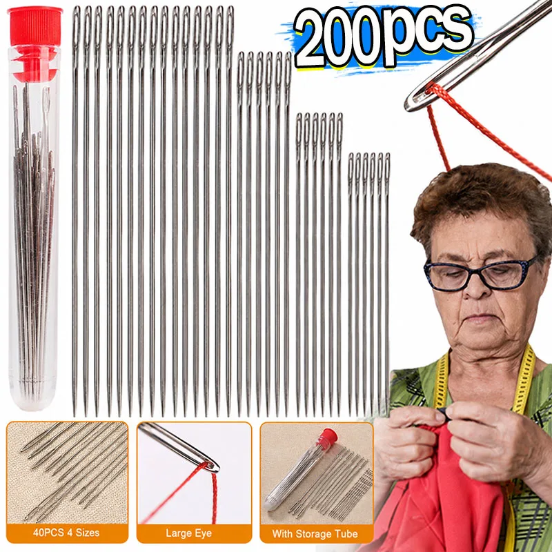 Großäugiges Nähnadel-Set aus Edelstahl, Einfach Einfädelnde Handnähnadeln, Haushalt DIY Bekleidungs-Nähzubehör-Kit
