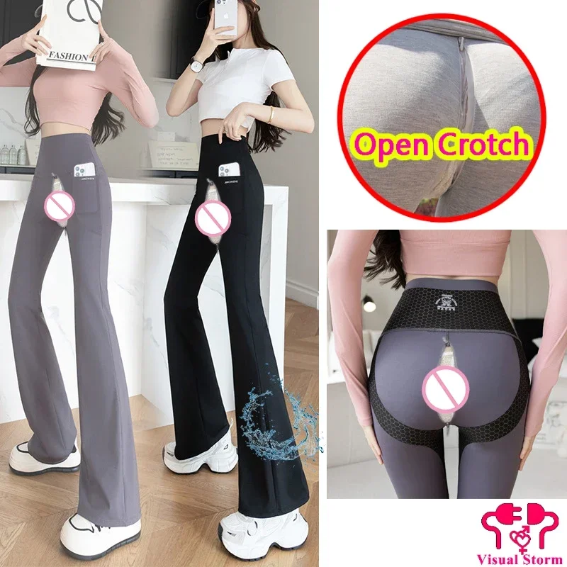 

Woman Yoga Open Crotch Leggings with Invisible Hidden Zippers Panties Fashion Crotchless Pants Erotic Outdoor Sex Costume