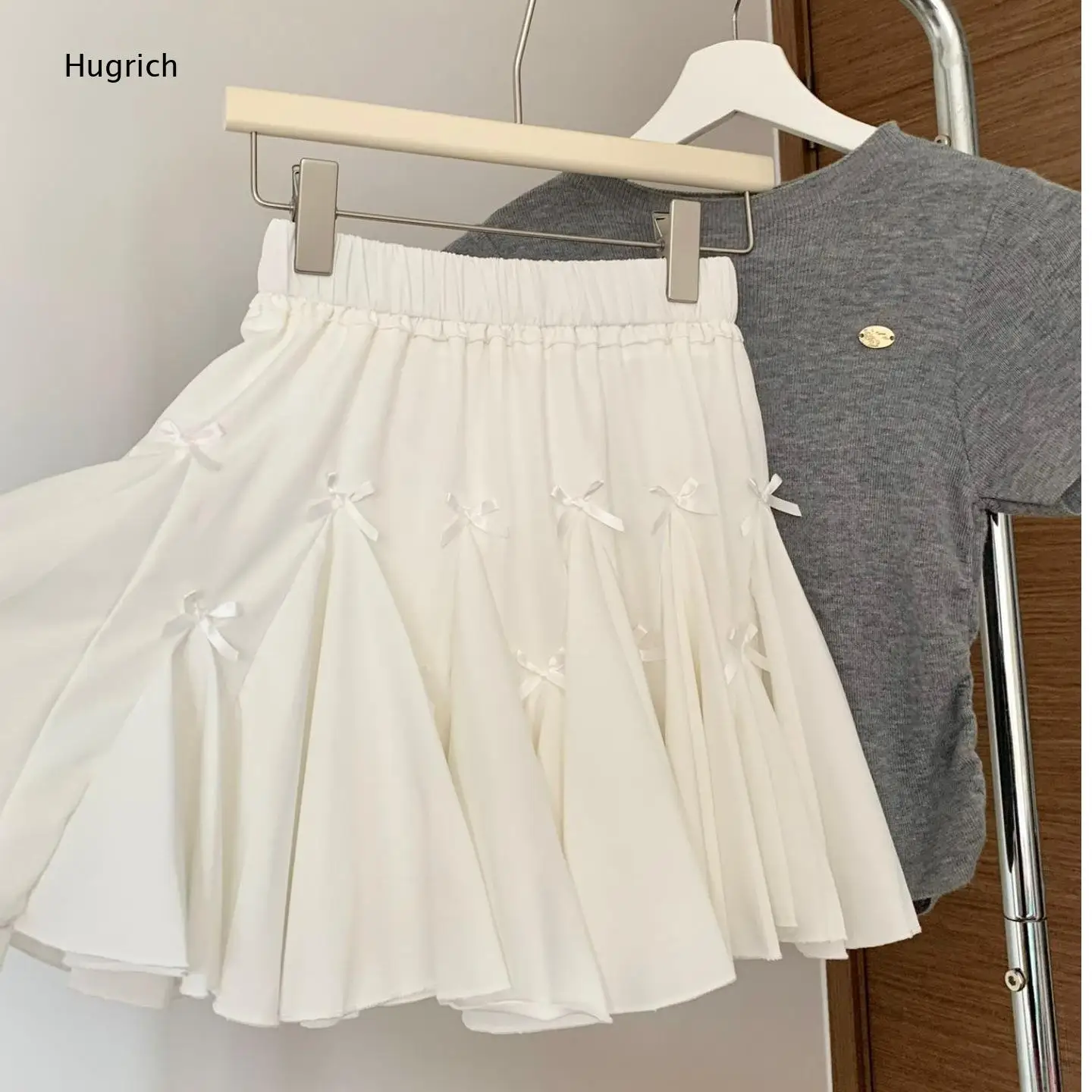 Sweet Style Fluffy Ballet Skort Elastic Waist Tiny Bow Ornament Multi-Layer Ruffled Inner Princess Mini Skirt