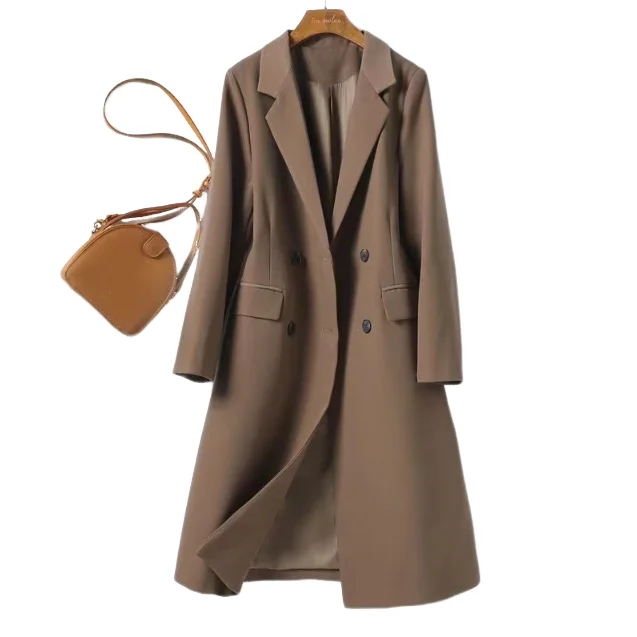 Cappotto di lana urbano da donna Autunno Inverno Manica lunga Colletto dentellato solido Giacca doppiopetto Giacca da donna Midi Office Lady