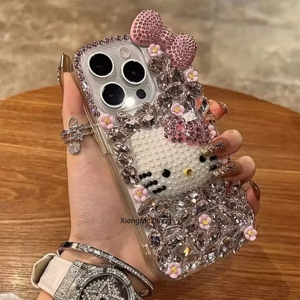 

Sanrio Hello Kitty Luxurious Full Diamond Custom Phone Cases for IPhone 16 15 14 13 Pro Max 11 12 13 Pro XS MAX Anti Fall Cover