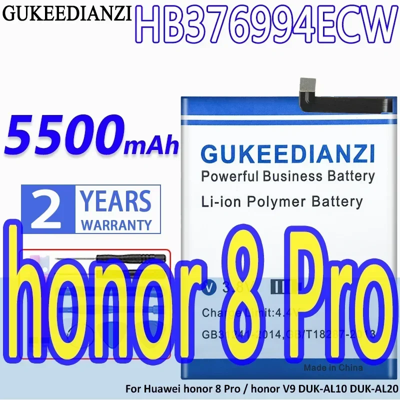 High Capacity GUKEEDIANZI Battery HB376994ECW 5500mAh For Huawei honor 8 Pro V9 DUK-AL10 DUK-AL20 Mobile Phone Batteries