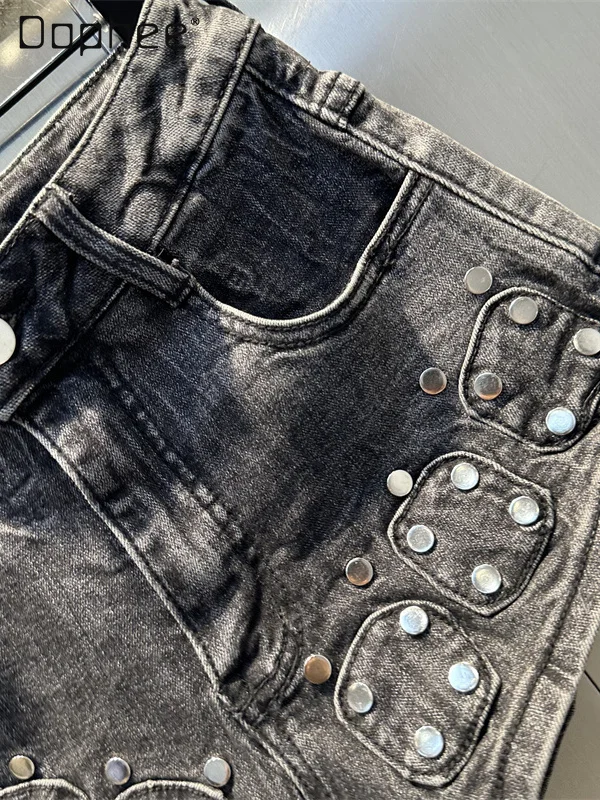 Street Punk Style Hot Girl High Waist Denim Shorts Summer New Fashion Sexy A-line Shorts Solid Color Versatile Casual Pants