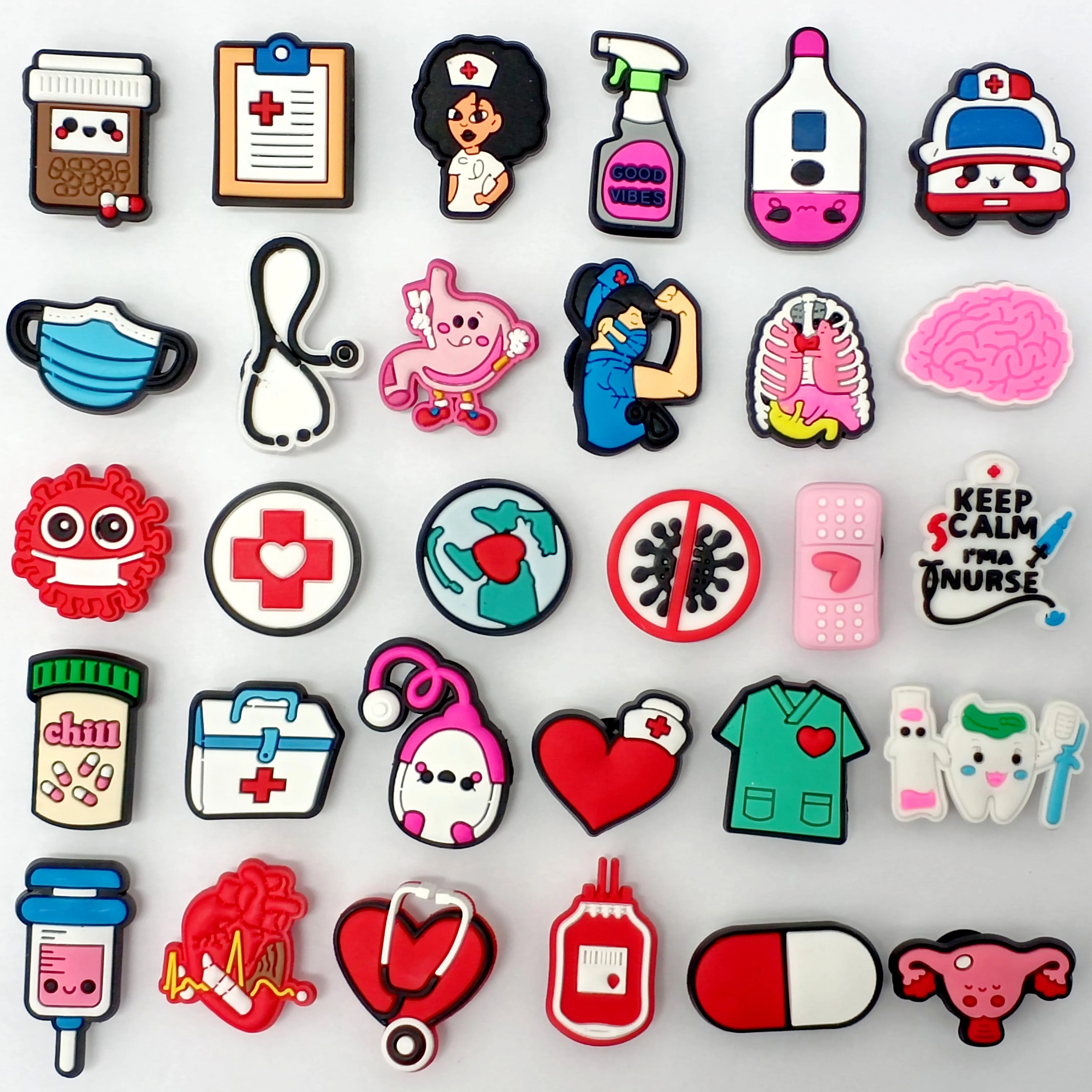 

30pcs Proud Nurse Kawaii Shoe Charms - Adorable Medicine Cartoon Decor for Clogs Sandals Personalized DIY Accessories for girl