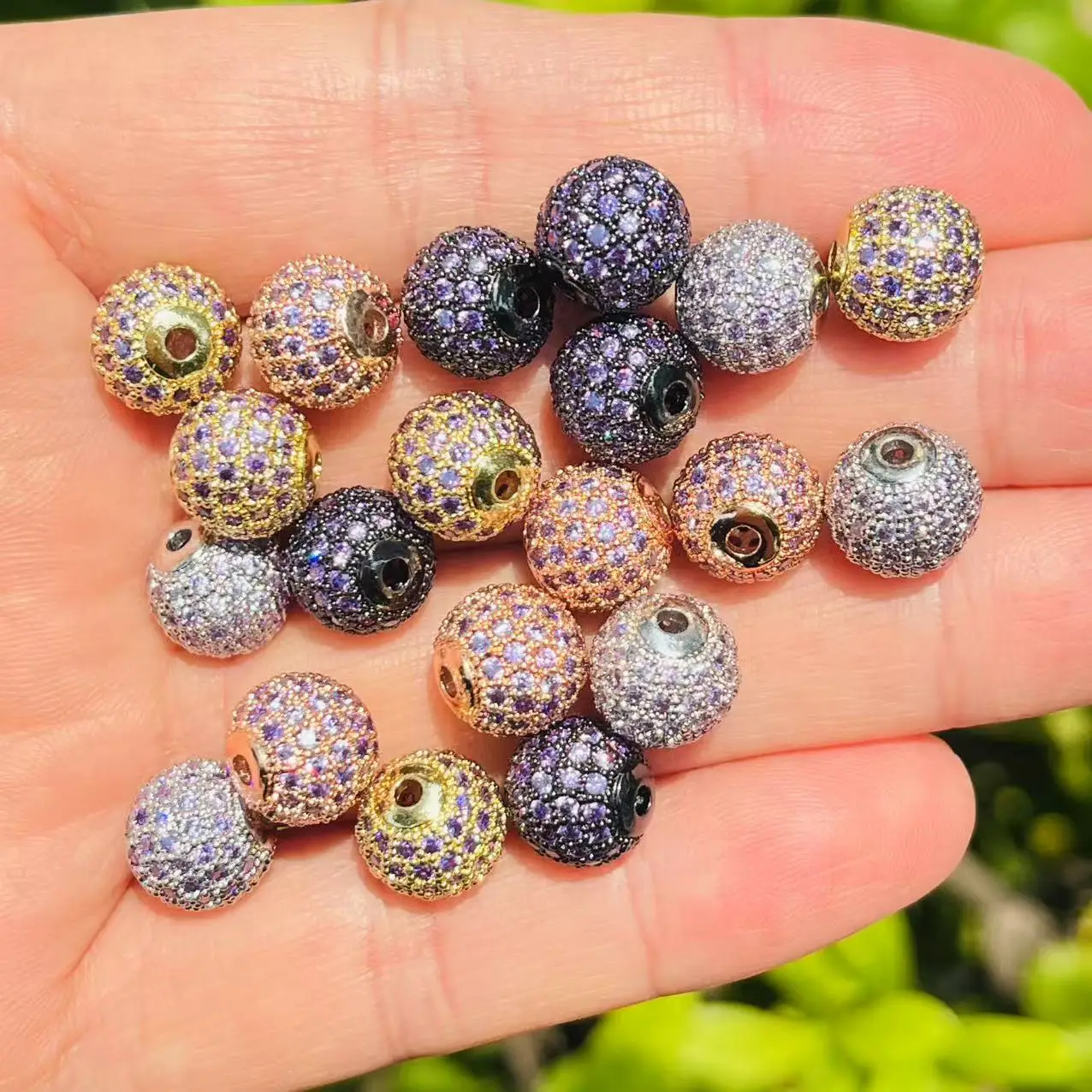 

10pcs Purple Zircon Pave 10mm Copper Balls Spacer Beads for Jewelry Making